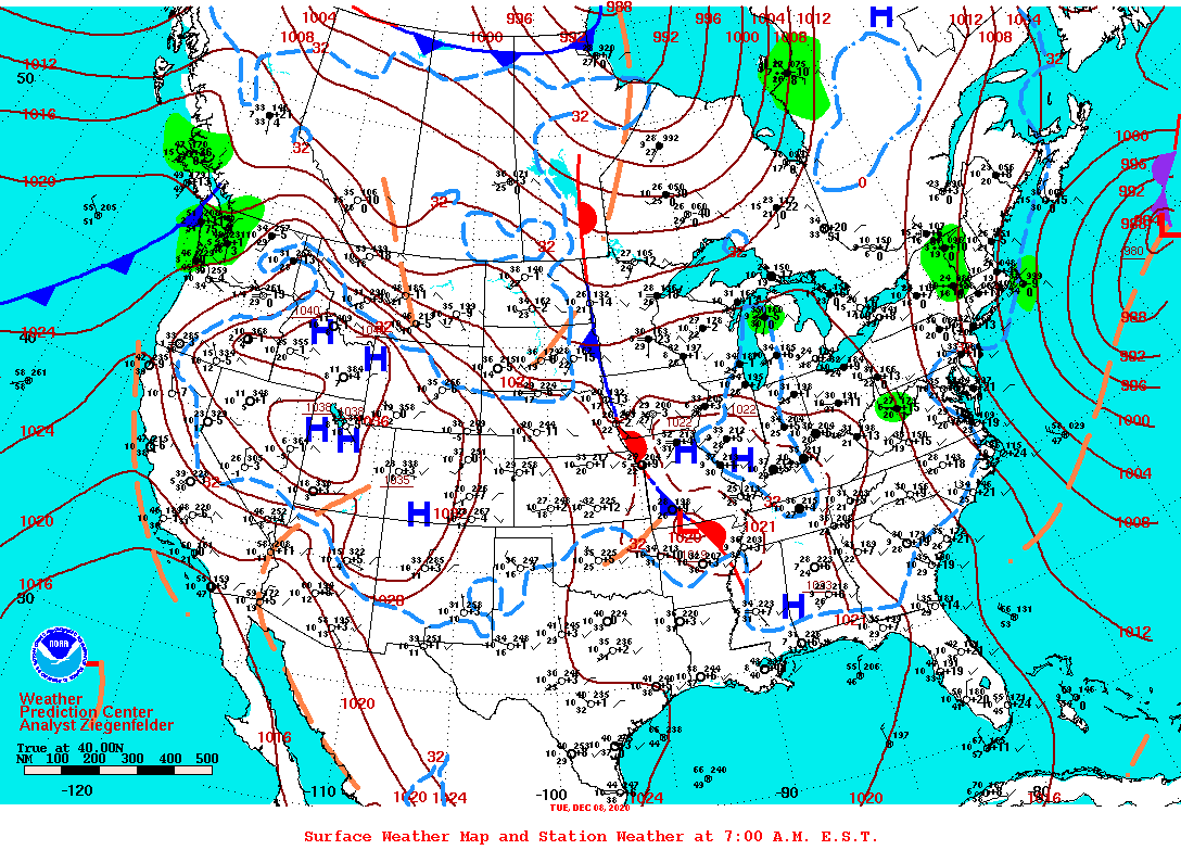 Daily 7:00 AM E.S.T. Surface Map and Station Weather