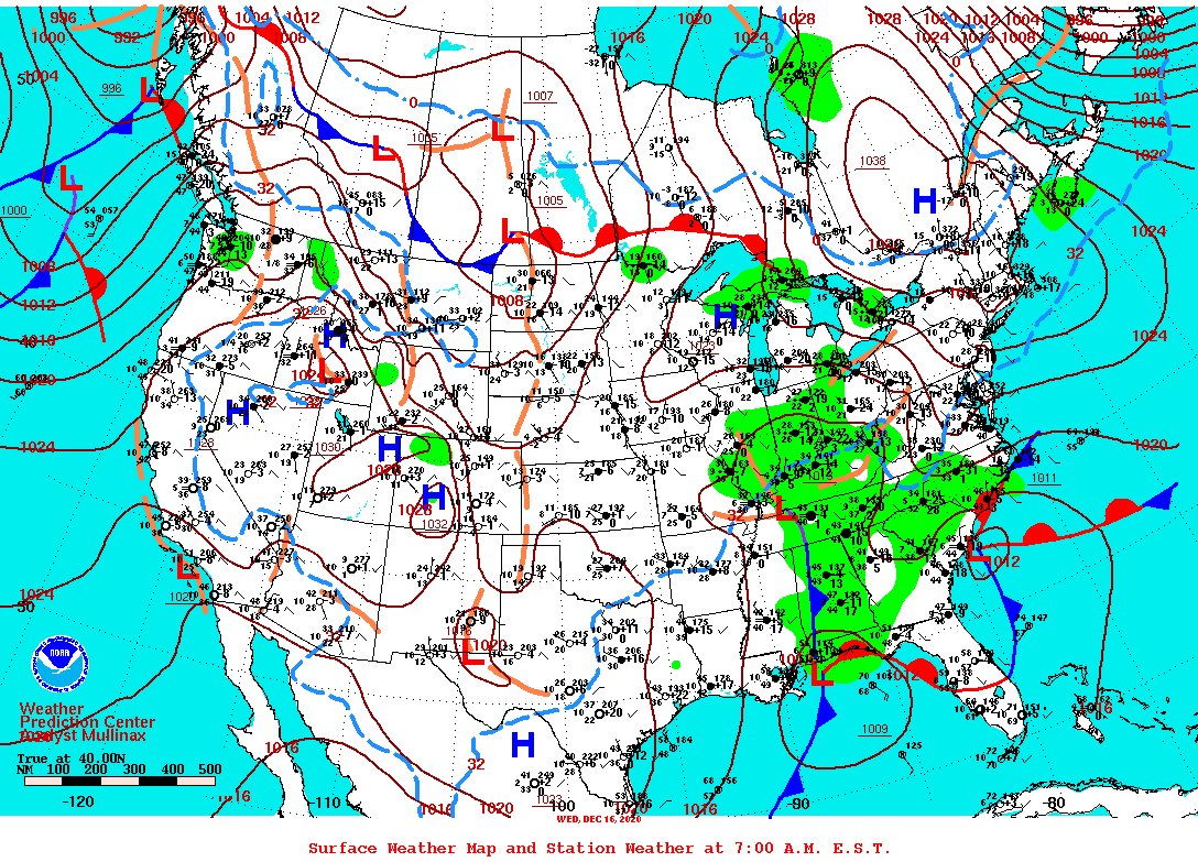 Daily 7:00 AM E.S.T. Surface Map and Station Weather