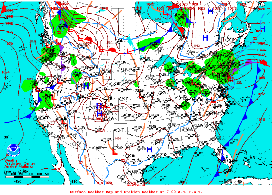 Daily 7:00 AM E.S.T. Surface Map and Station Weather