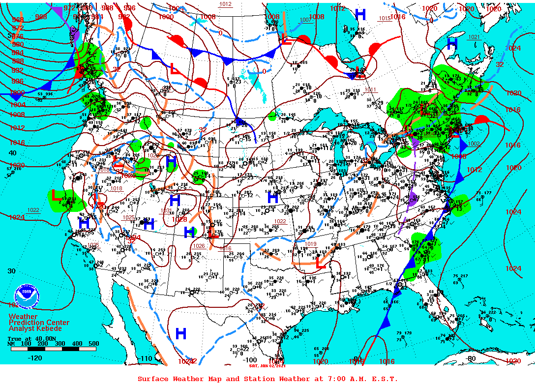 Daily 7:00 AM E.S.T. Surface Map and Station Weather