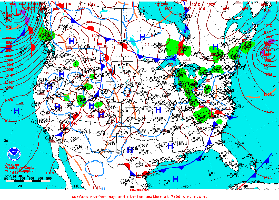 Daily 7:00 AM E.S.T. Surface Map and Station Weather