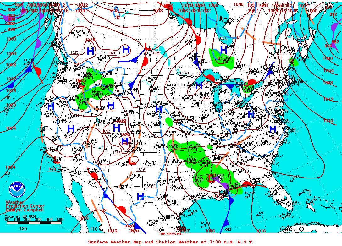 Daily 7:00 AM E.S.T. Surface Map and Station Weather