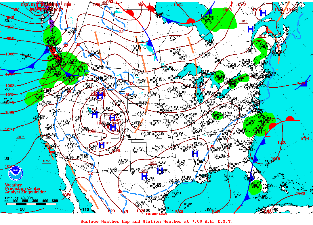 Daily 7:00 AM E.S.T. Surface Map and Station Weather