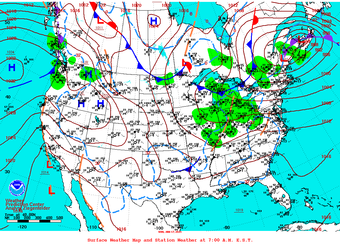 Daily 7:00 AM E.S.T. Surface Map and Station Weather