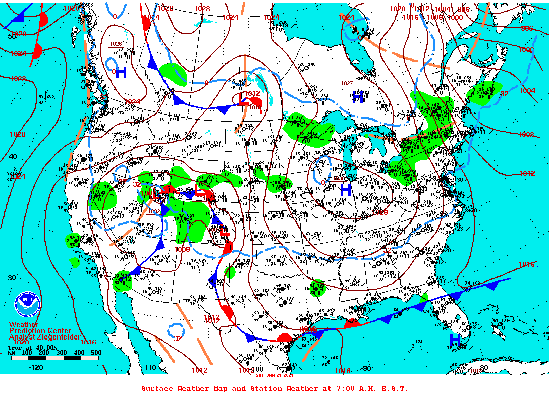 Daily 7:00 AM E.S.T. Surface Map and Station Weather