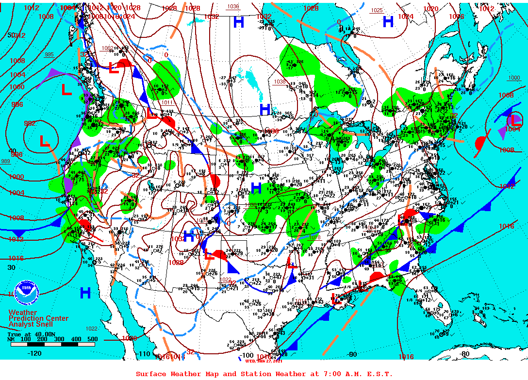 Daily 7:00 AM E.S.T. Surface Map and Station Weather