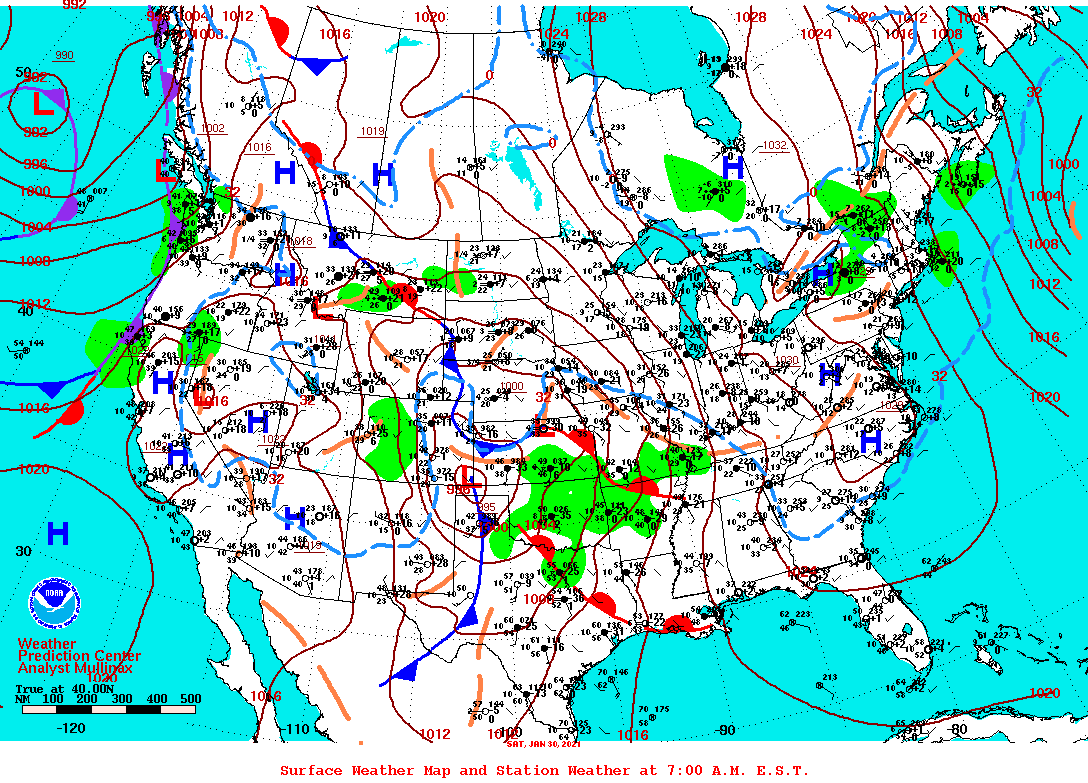 Daily 7:00 AM E.S.T. Surface Map and Station Weather