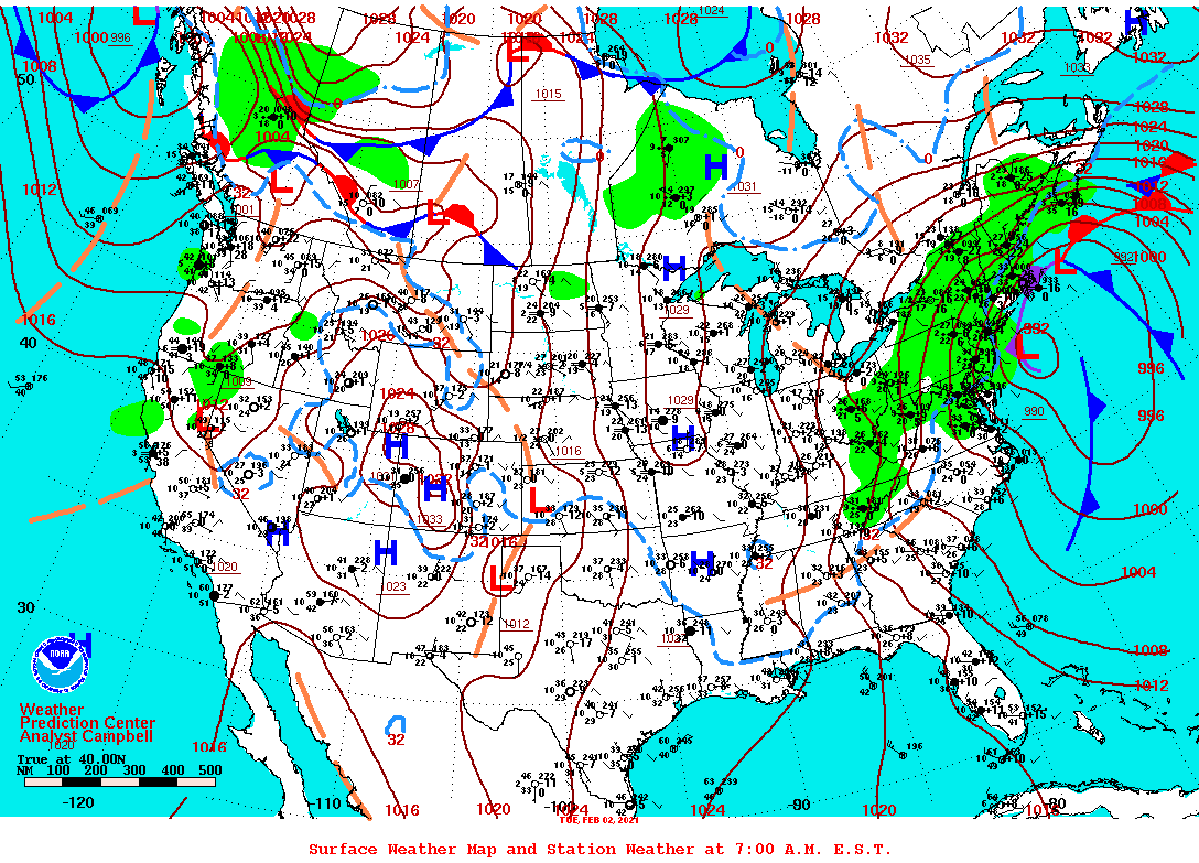 Daily 7:00 AM E.S.T. Surface Map and Station Weather
