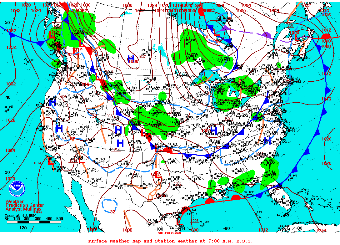 Daily 7:00 AM E.S.T. Surface Map and Station Weather