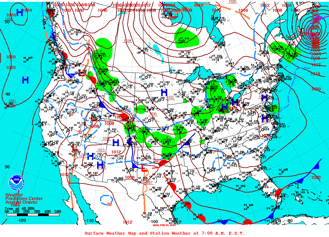 Daily 7:00 AM E.S.T. Surface Map and Station Weather