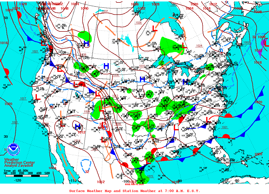 Daily 7:00 AM E.S.T. Surface Map and Station Weather