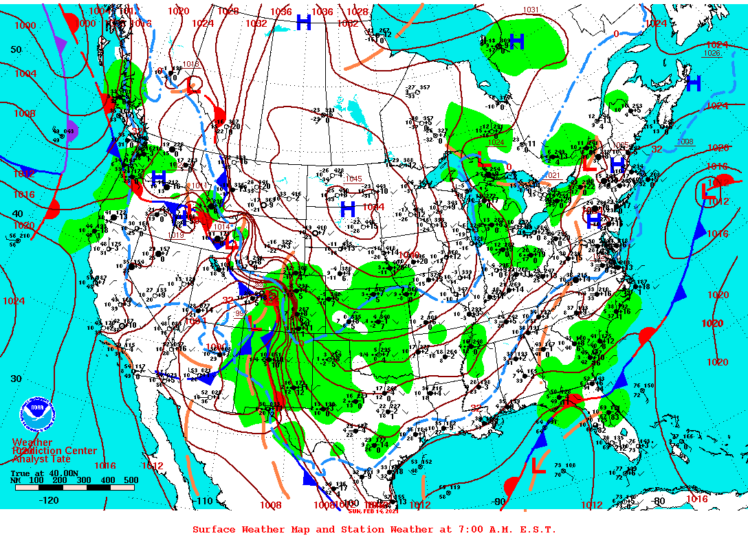 Daily 7:00 AM E.S.T. Surface Map and Station Weather