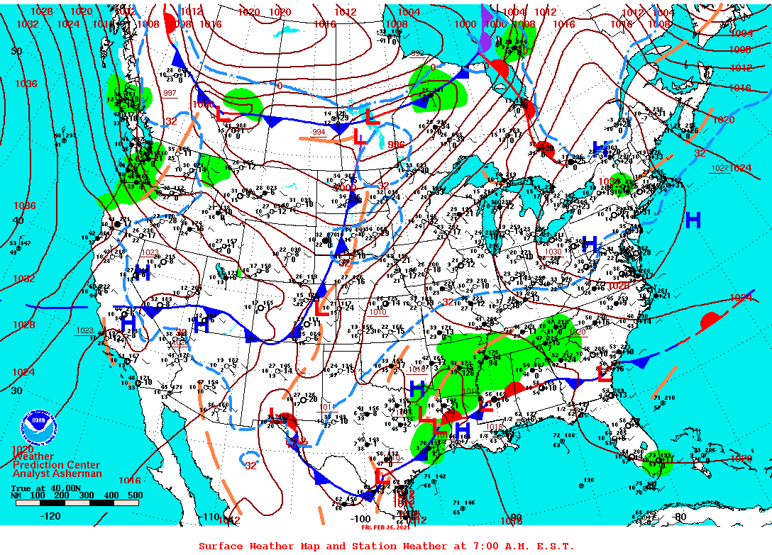 Daily 7:00 AM E.S.T. Surface Map and Station Weather