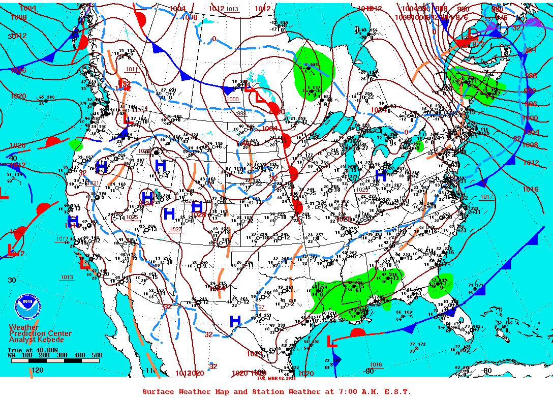 Daily 7:00 AM E.S.T. Surface Map and Station Weather