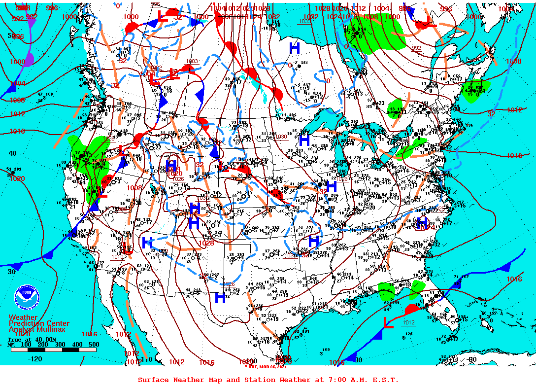 Daily 7:00 AM E.S.T. Surface Map and Station Weather