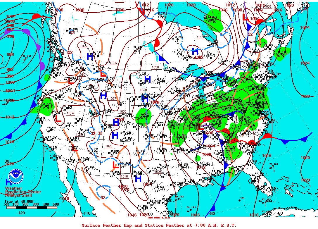 Daily 7:00 AM E.S.T. Surface Map and Station Weather