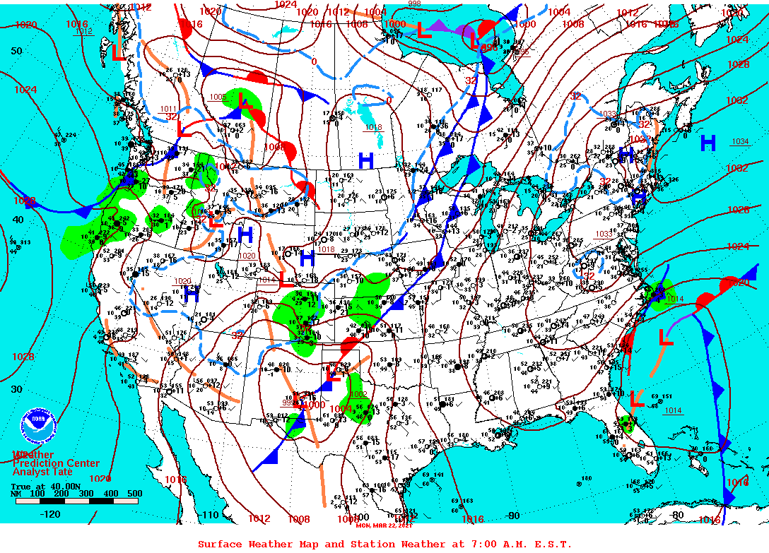 Daily 7:00 AM E.S.T. Surface Map and Station Weather