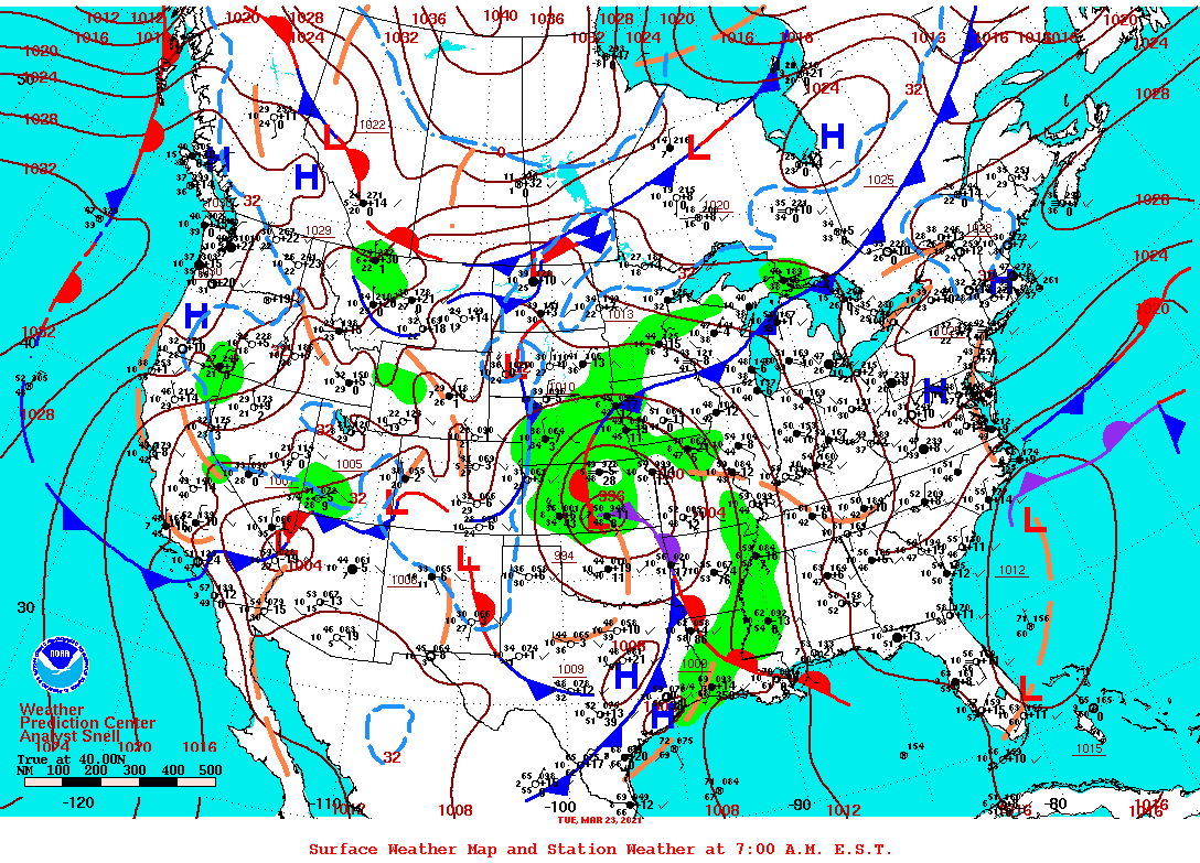 Daily 7:00 AM E.S.T. Surface Map and Station Weather