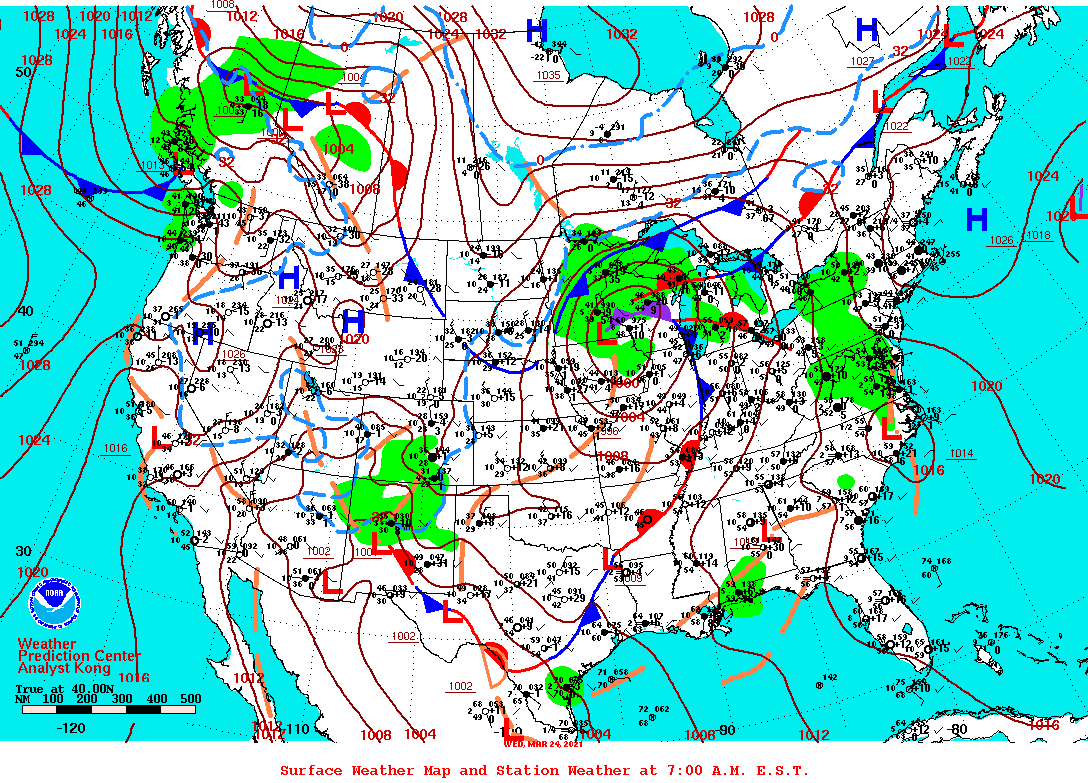 Daily 7:00 AM E.S.T. Surface Map and Station Weather