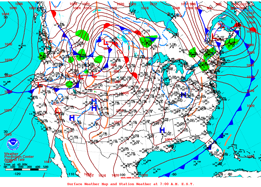 Daily 7:00 AM E.S.T. Surface Map and Station Weather