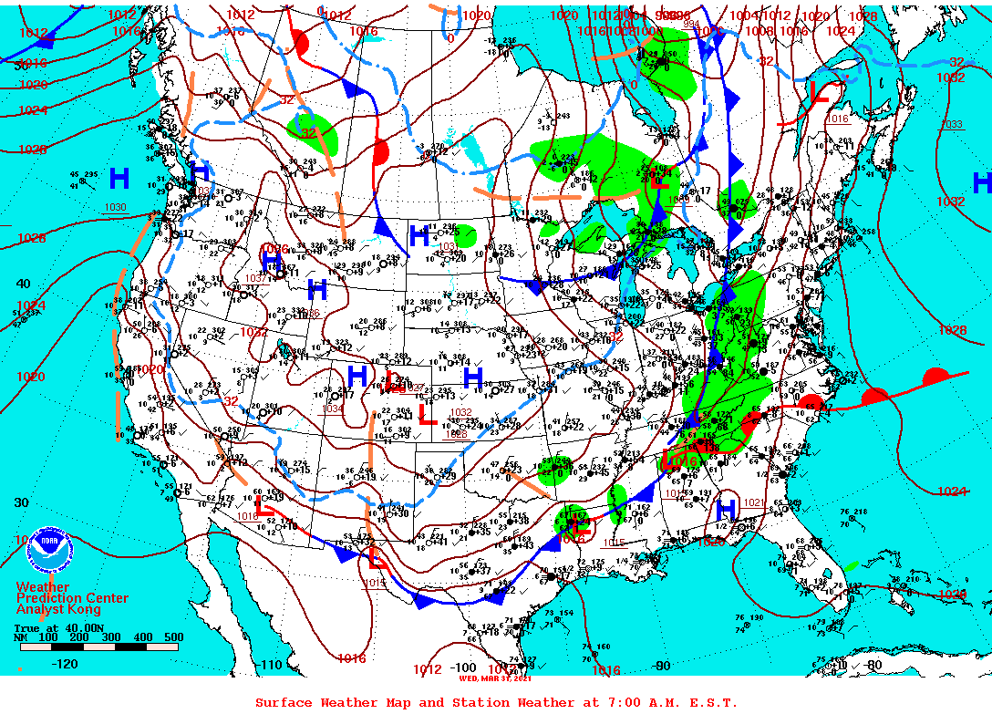 Daily 7:00 AM E.S.T. Surface Map and Station Weather
