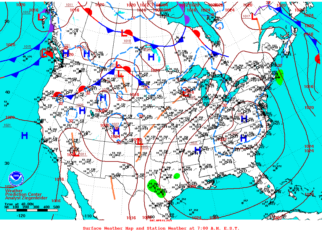 Daily 7:00 AM E.S.T. Surface Map and Station Weather