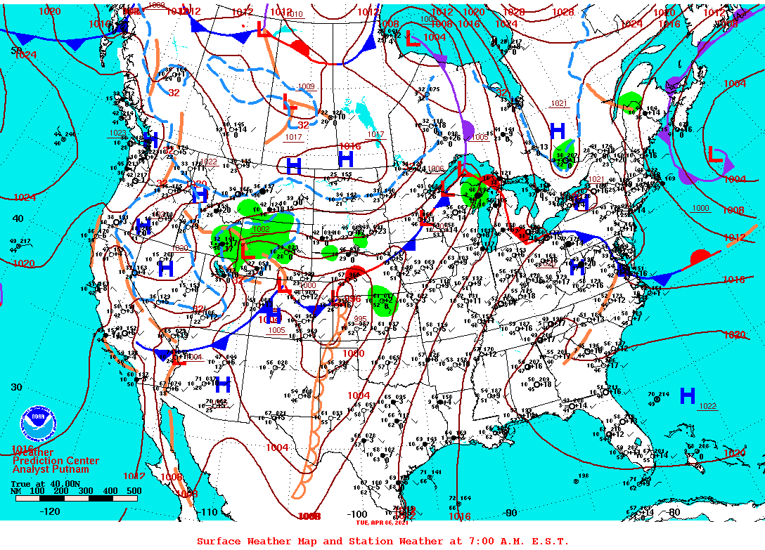 Daily 7:00 AM E.S.T. Surface Map and Station Weather