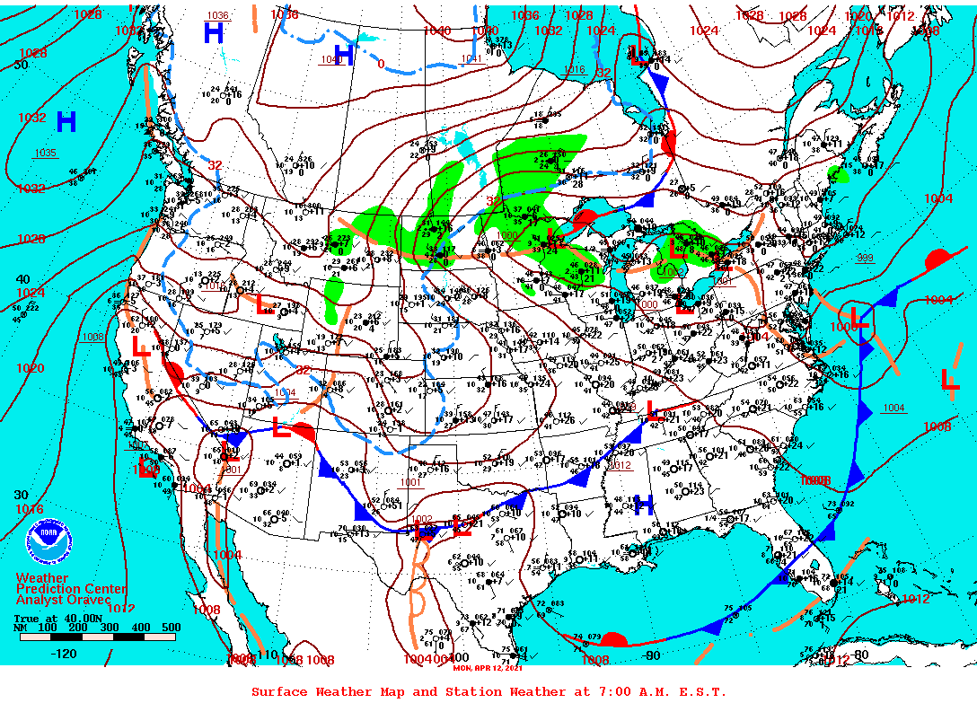 Daily 7:00 AM E.S.T. Surface Map and Station Weather