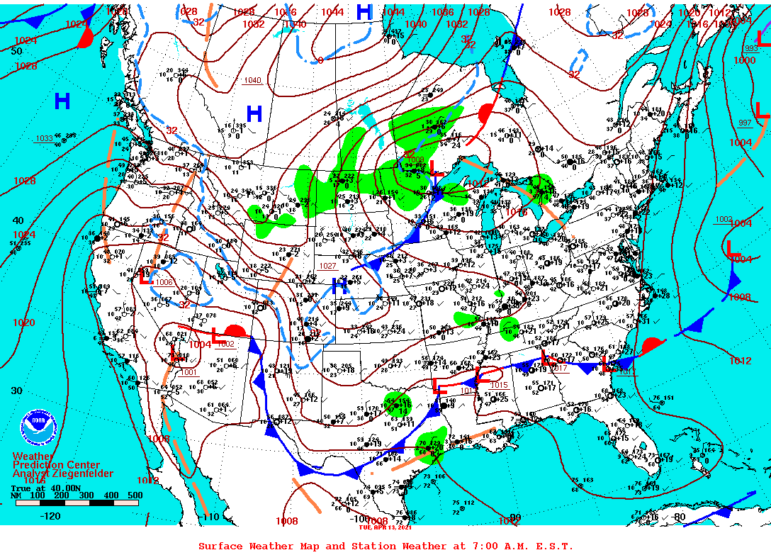 Daily 7:00 AM E.S.T. Surface Map and Station Weather