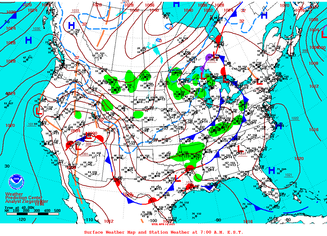 Daily 7:00 AM E.S.T. Surface Map and Station Weather