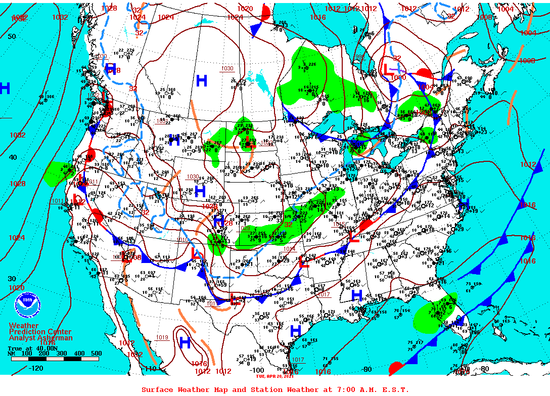 Daily 7:00 AM E.S.T. Surface Map and Station Weather