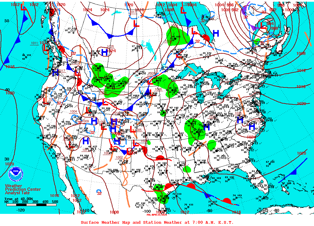 Daily 7:00 AM E.S.T. Surface Map and Station Weather