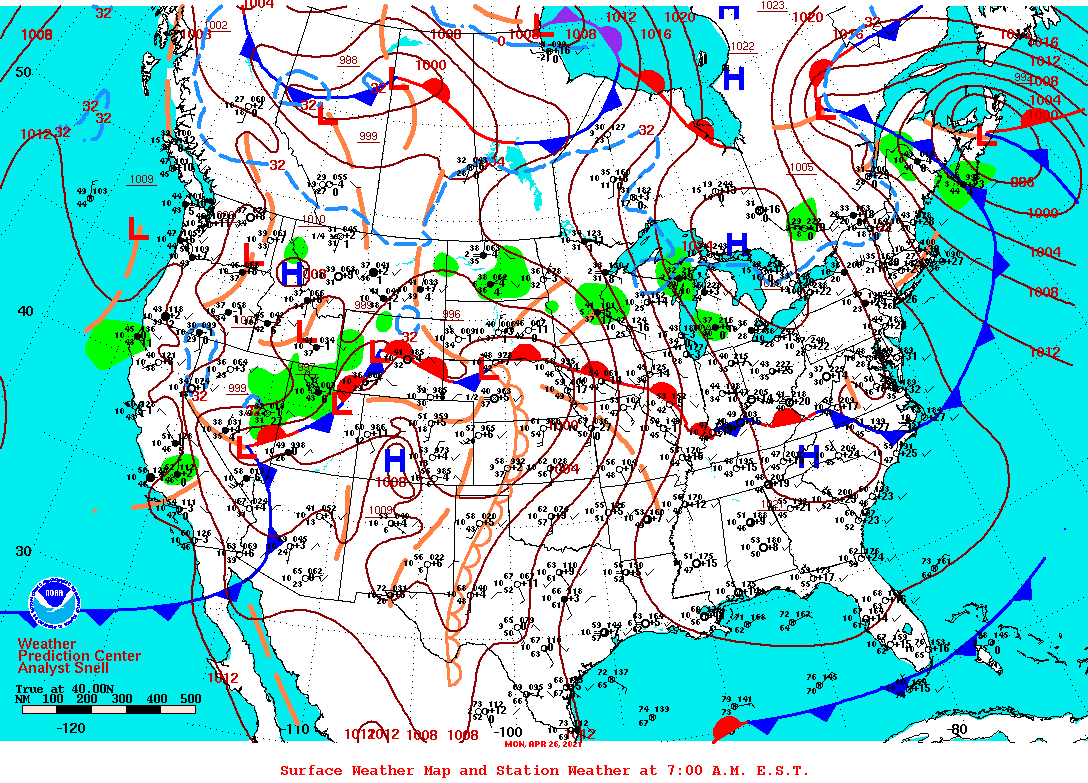 Daily 7:00 AM E.S.T. Surface Map and Station Weather