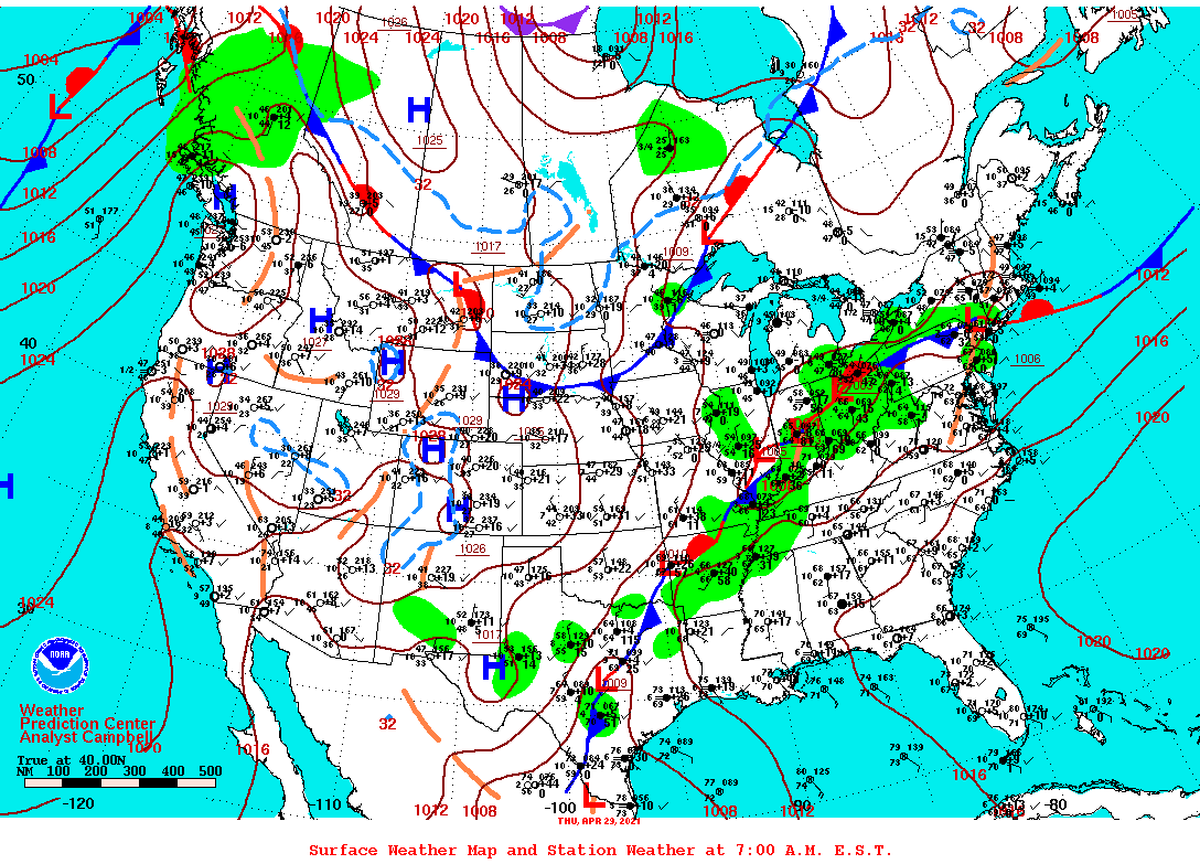 Daily 7:00 AM E.S.T. Surface Map and Station Weather