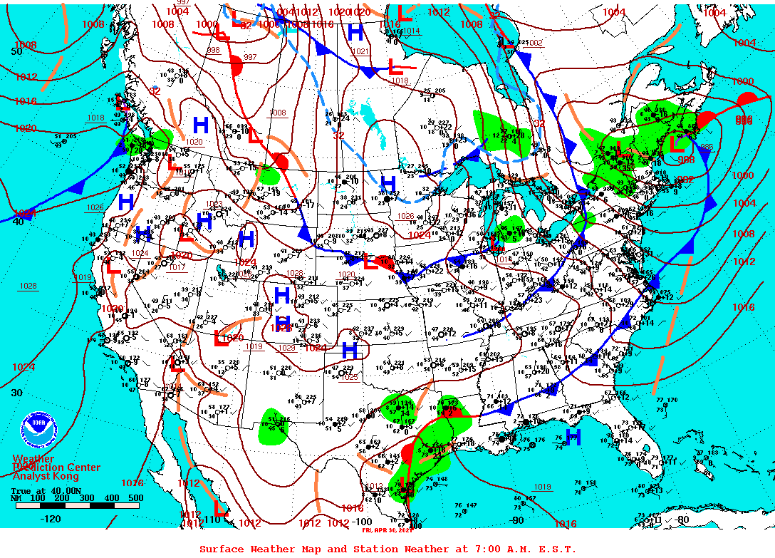 Daily 7:00 AM E.S.T. Surface Map and Station Weather