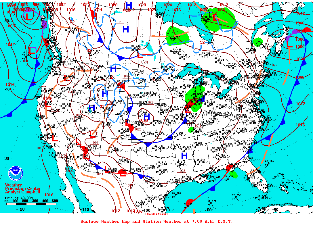 Daily 7:00 AM E.S.T. Surface Map and Station Weather
