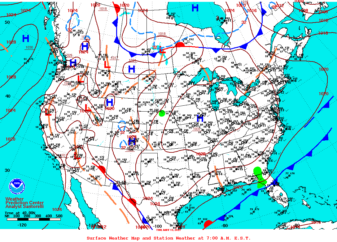 Daily 7:00 AM E.S.T. Surface Map and Station Weather