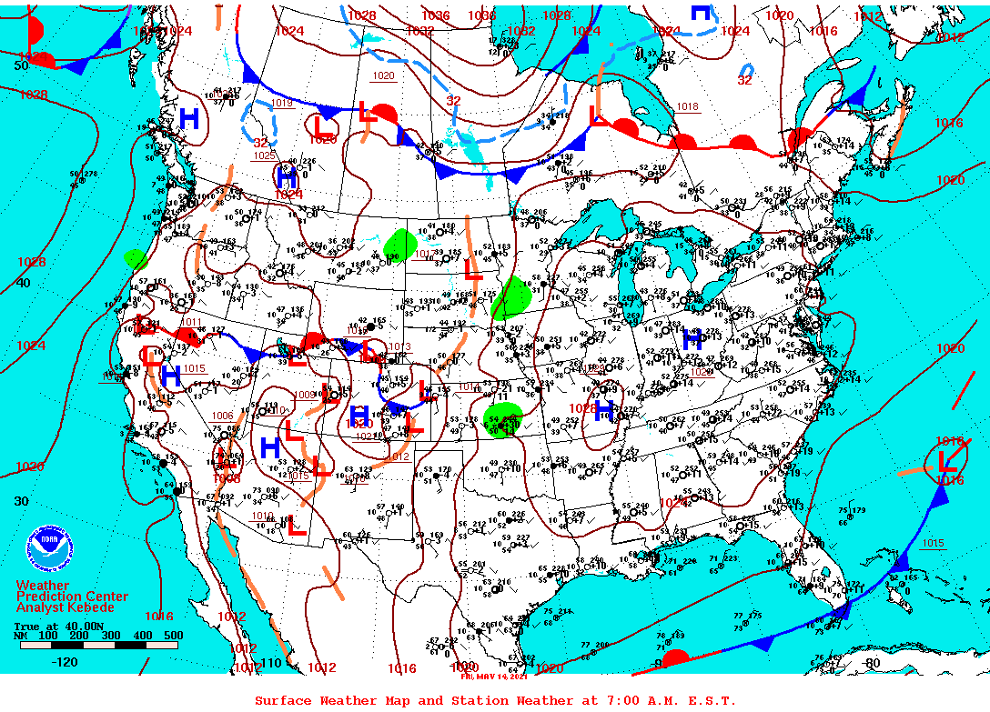 Daily 7:00 AM E.S.T. Surface Map and Station Weather