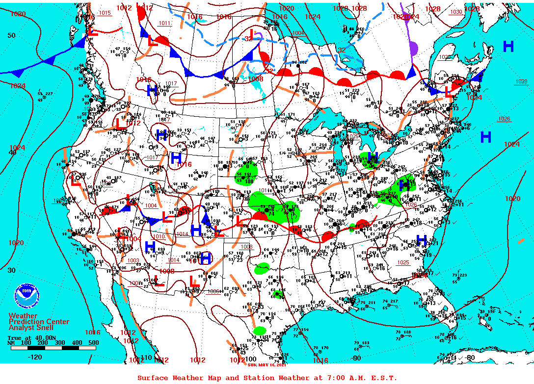Daily 7:00 AM E.S.T. Surface Map and Station Weather
