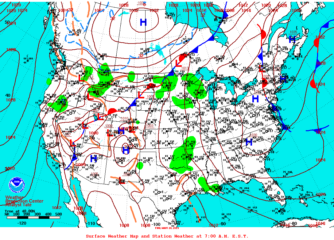 Daily 7:00 AM E.S.T. Surface Map and Station Weather