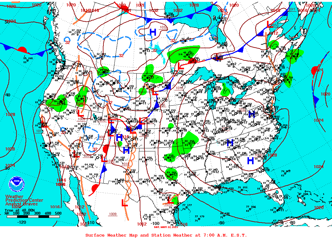 Daily 7:00 AM E.S.T. Surface Map and Station Weather
