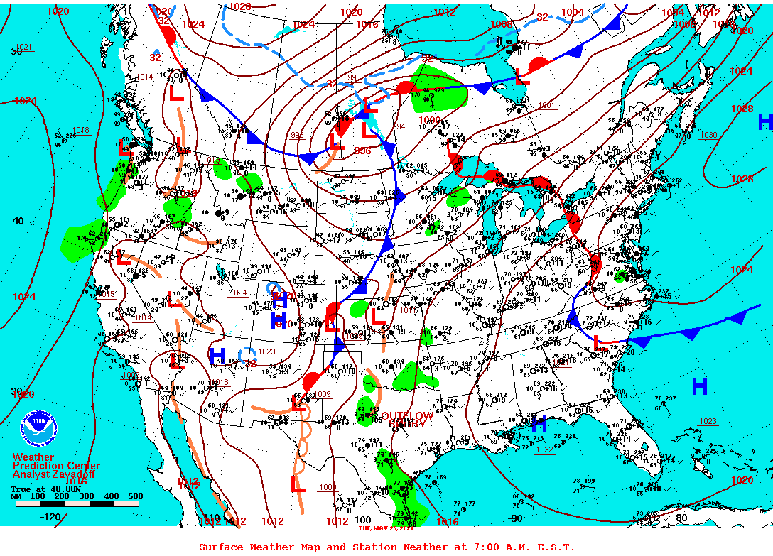 Daily 7:00 AM E.S.T. Surface Map and Station Weather