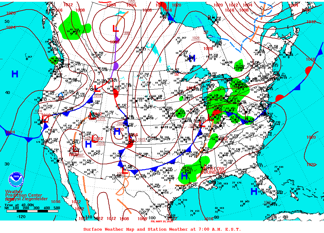 Daily 7:00 AM E.S.T. Surface Map and Station Weather