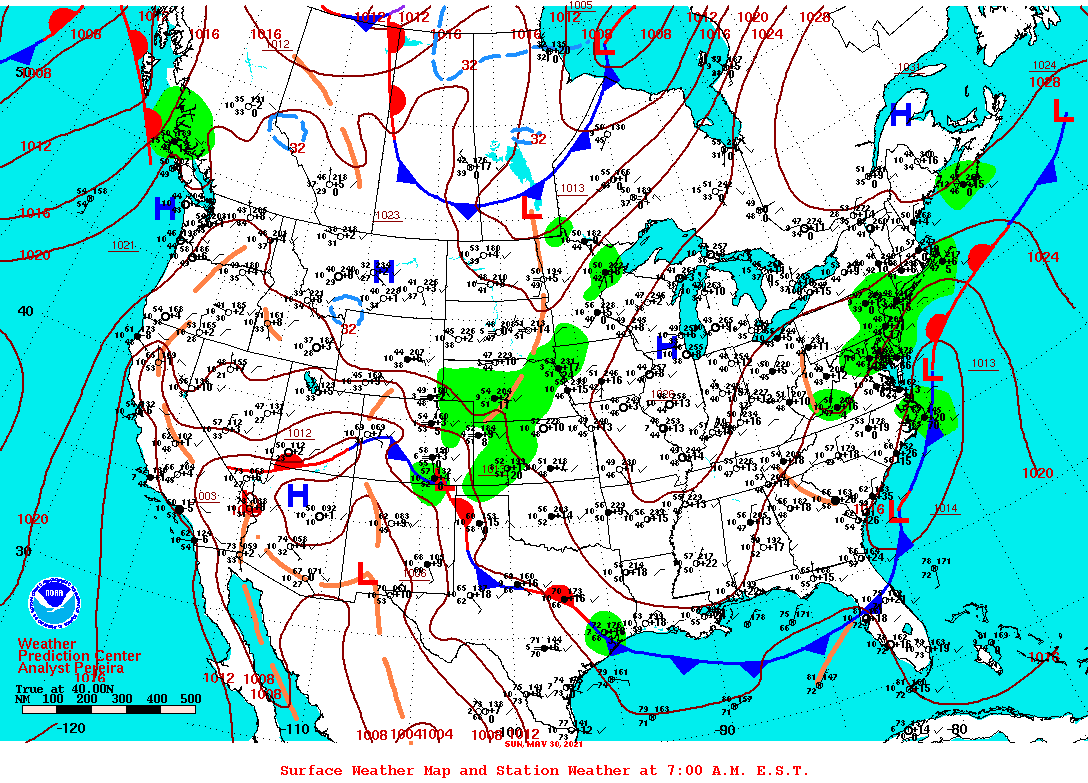 Daily 7:00 AM E.S.T. Surface Map and Station Weather
