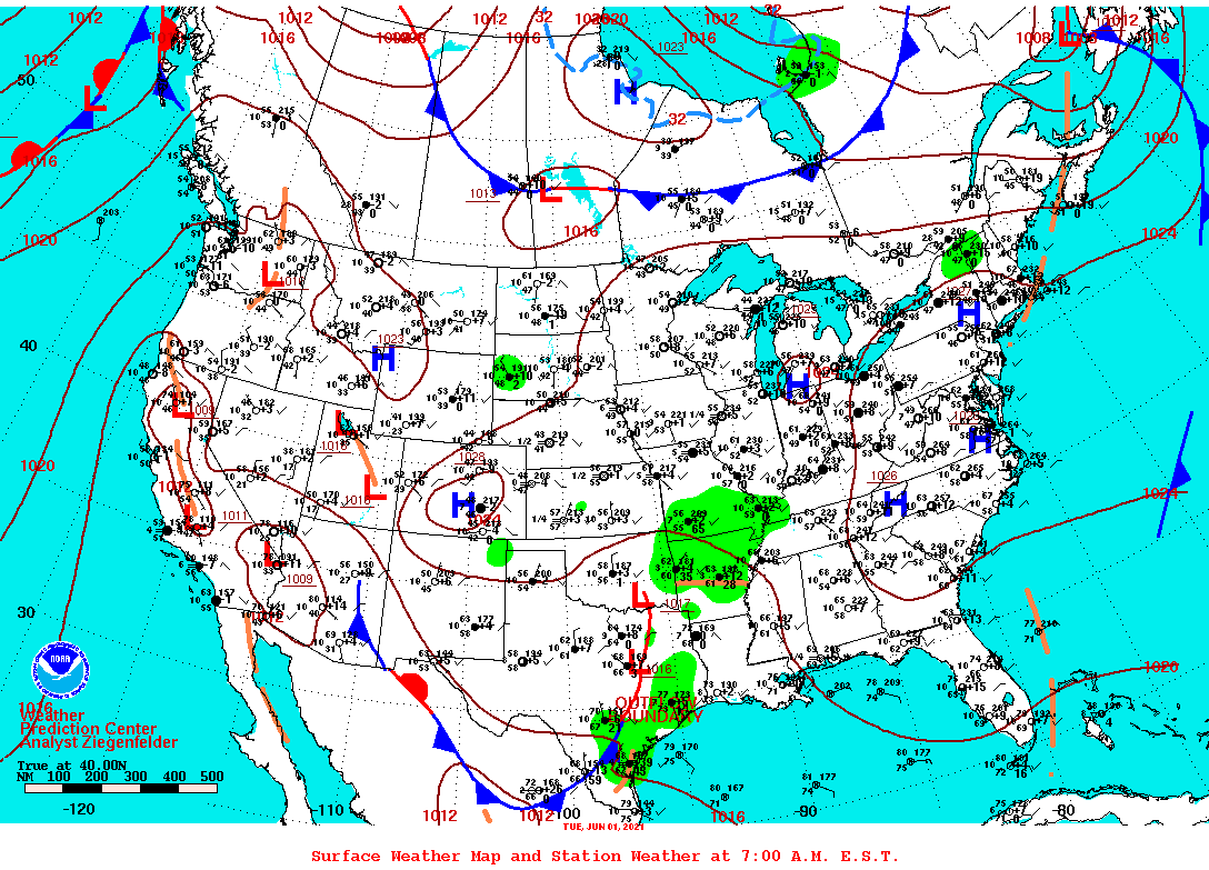 Daily 7:00 AM E.S.T. Surface Map and Station Weather