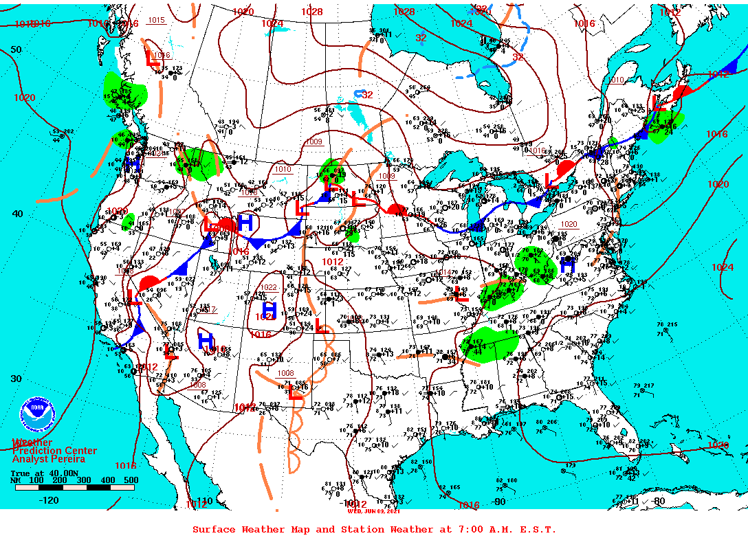 Daily 7:00 AM E.S.T. Surface Map and Station Weather