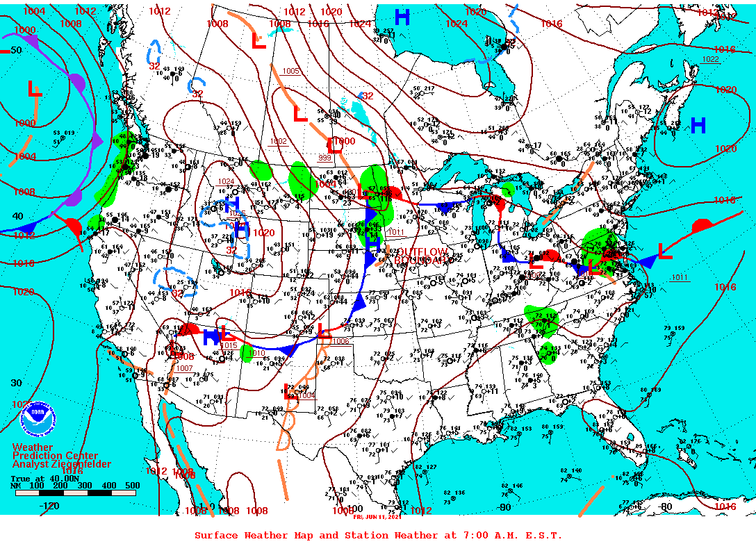 Daily 7:00 AM E.S.T. Surface Map and Station Weather