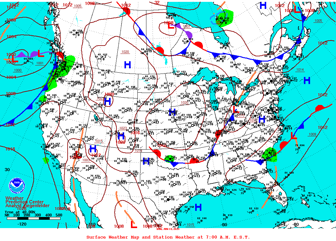 Daily 7:00 AM E.S.T. Surface Map and Station Weather