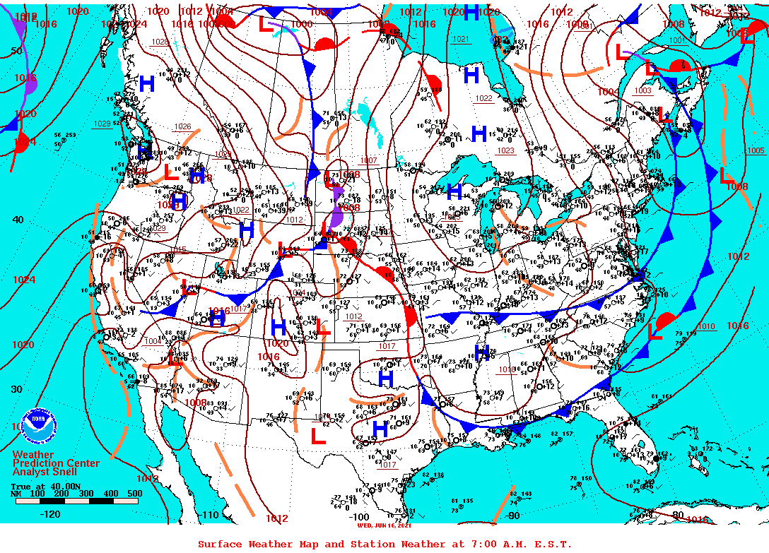 Daily 7:00 AM E.S.T. Surface Map and Station Weather