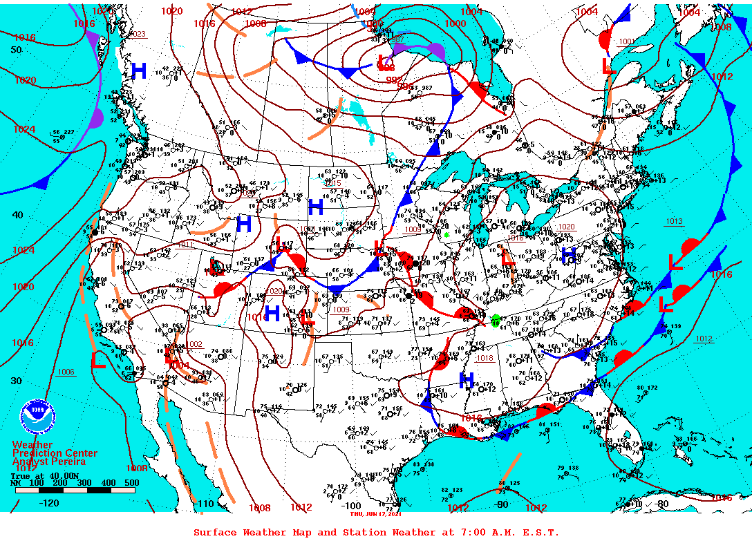 Daily 7:00 AM E.S.T. Surface Map and Station Weather